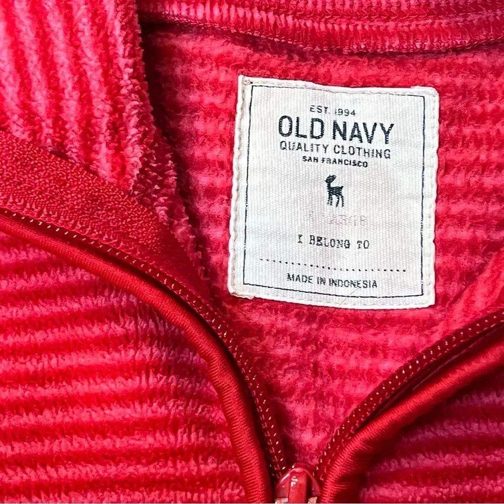 Old Navy Girls XL 14-16 Red Pink Stripe Quarter Zip Fleece Pullover Sweater